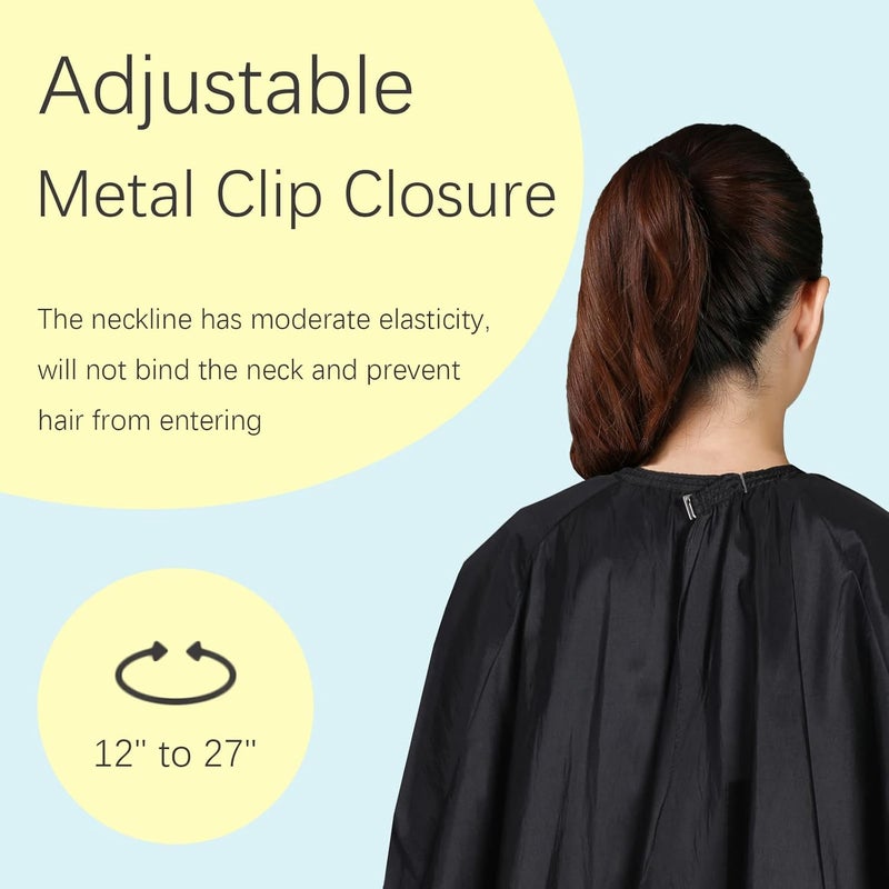 Iusmnur Barber Cape, 2 Pack Professional Hair Salon Capes with Adjustable Metal Clip, Shampoo Hair Cutting Cape for Barbers and Stylists - 55 x 63 inches (Black-2pack) - Image 4
